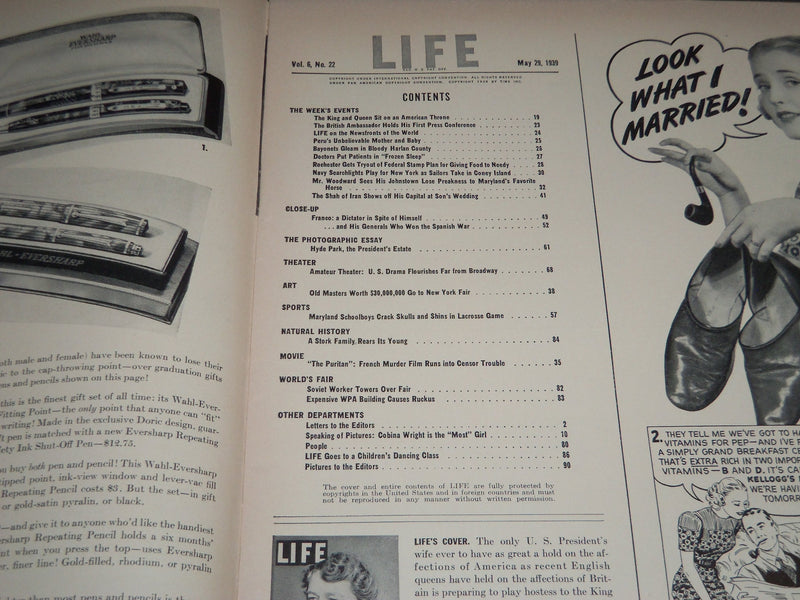 1939 MAY 29 LIFE MAGAZINE - ELEANOR ROOSEVELT COVER - L 132