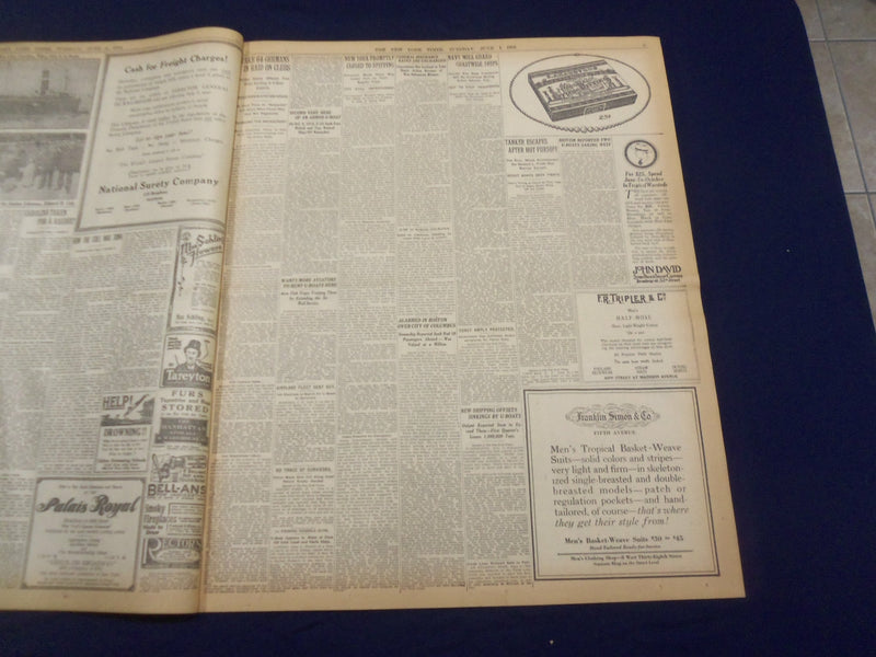 1918 JUNE 4 NEW YORK TIMES - TWO U-BOATS SINK 9 SHIPS OFF COAST - NT 9077