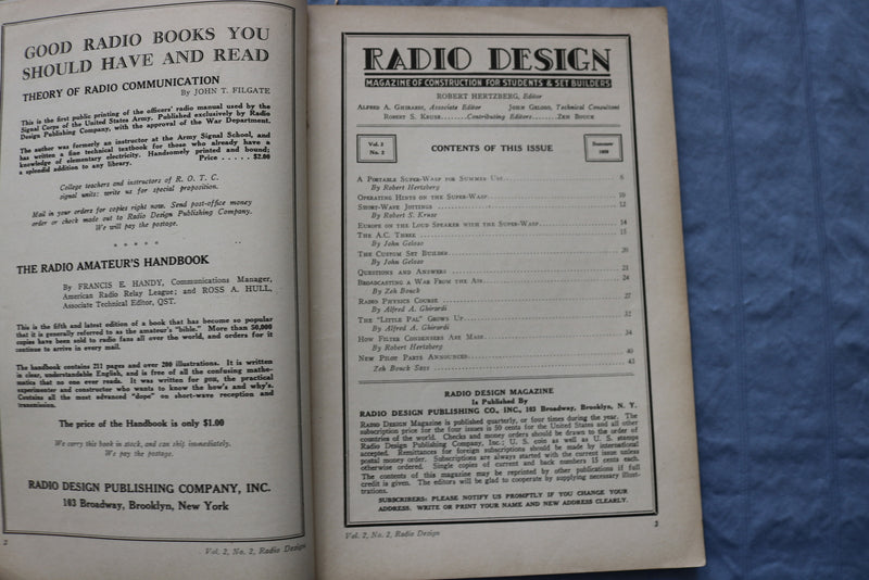 1929 SUMMER RADIO DESIGN SOFTCOVER HANDBOOK - PORTABLE SUPER-WASP - K 315