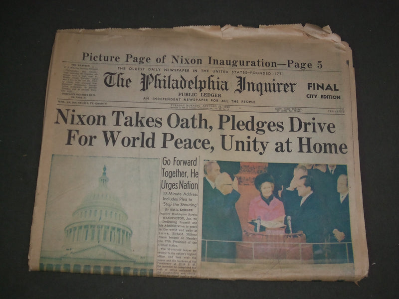 1969 JANUARY 21 PHILADELPHIA INQUIRER NEWSPAPER - NIXON INAUGURATION - NP 3141