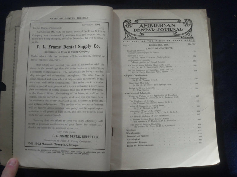 1908 DECEMBER THE AMERICAN DENTAL JOURNAL - VOLUME VII, NUMBER 12 - J 6486
