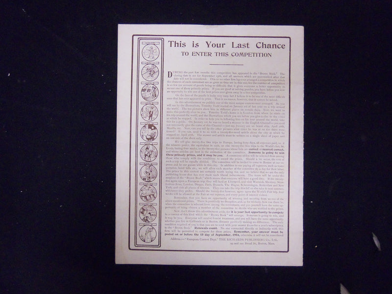 1904 SEPTEMBER THE BROWN BOOK OF BOSTON MAGAZINE-ILLUS COVER & STORIES - ST 3260