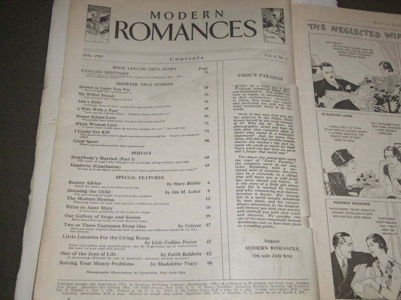 1932 JULY MODERN ROMANCES MAGAZINE - TANGLED DESTINIES - NICE PHOTOS- SP 7189