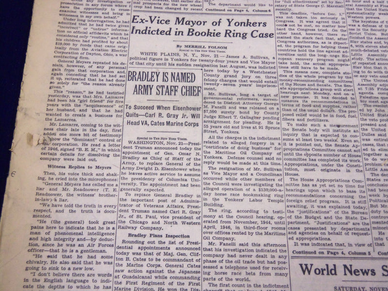 1947 NOVEMBER 22 NEW YORK TIMES - BRADLEY NAMED ARMY STAFF CHIEF - NT 3282