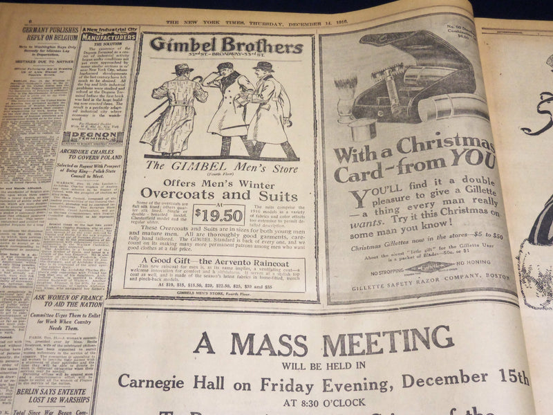 1916 DECEMBER 14 NEW YORK TIMES - GERMANY PLANS CONFERENCE AT THE HAGUE- NT 8635
