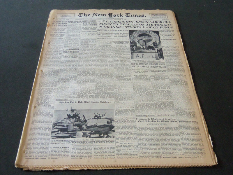 1952 SEPTEMBER 23 NEW YORK TIMES - AFL CHEERS STEVENSON LABOR BID - NT 6119