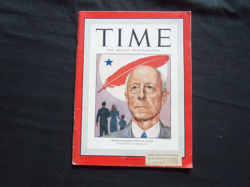 1946 NOVEMBER 4 TIME MAGAZINE - BOSTON'S CHARLES FRANCIS ADAMS - T 1045