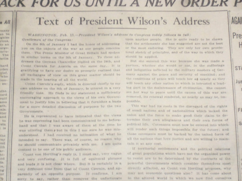 1918 FEBRUARY 12 NEW YORK TIMES- GERMAN ARMY PARTY BLOCKS PEACE, WILSON- NT 8238