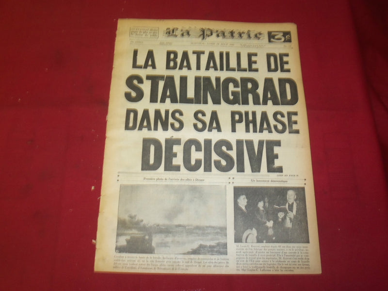 1942 AUG 24 LA PATRIE NEWSPAPER-BATAILLE STALINGRAD DANS PHASE DECISIVE - FR2343