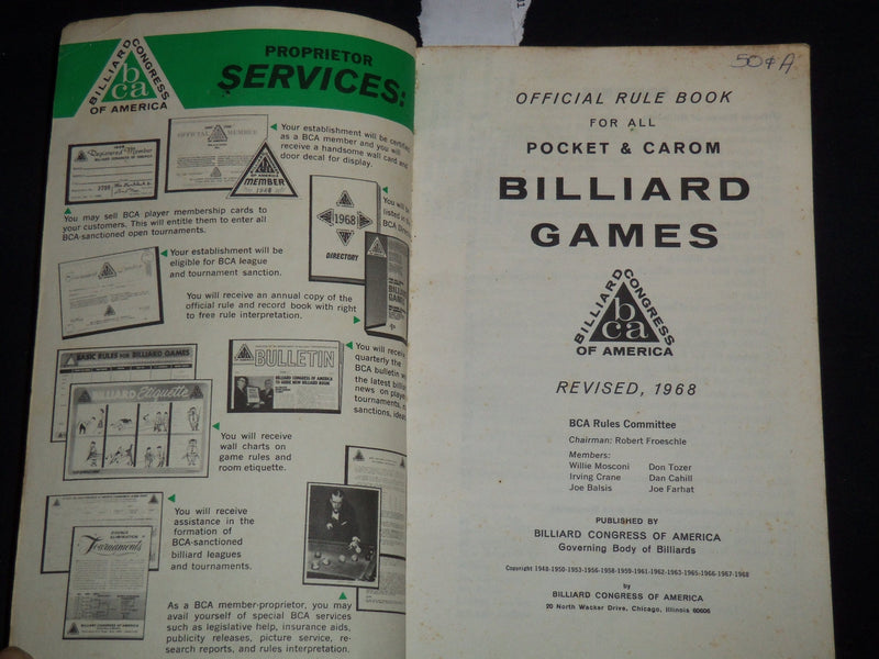 1968 ALL POCKET AND CARON BILLLIARD GAMES RULE BOOK - J 8937