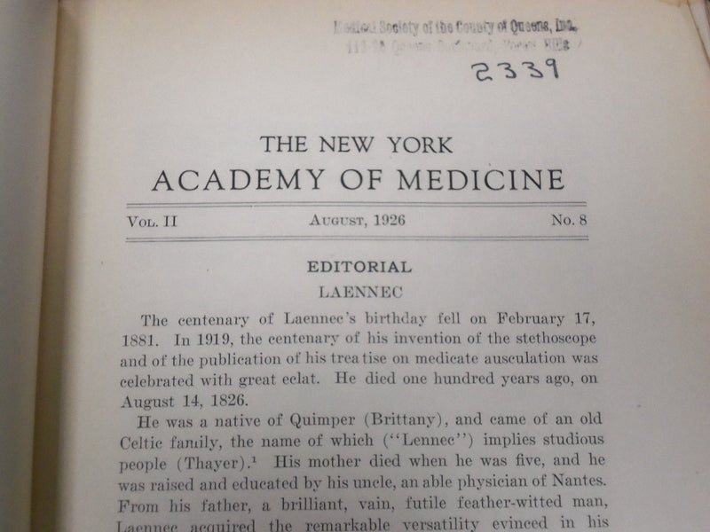 1925-1926 BULLETIN OF THE NEW YORK ACADEMY OF MEDICINE LOT OF 24 ISSUES - O 2115