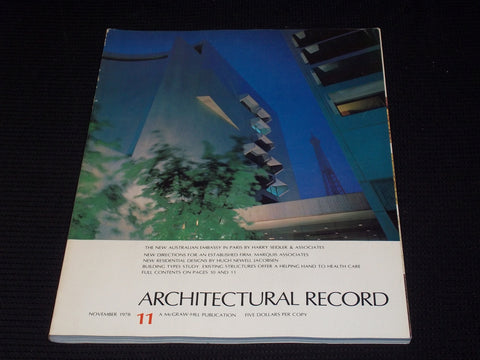 1978 NOVEMBER ARCHITECTURAL RECORD MAGAZINE - AUSTRALIAN EMBASSY PARIS - E 4176