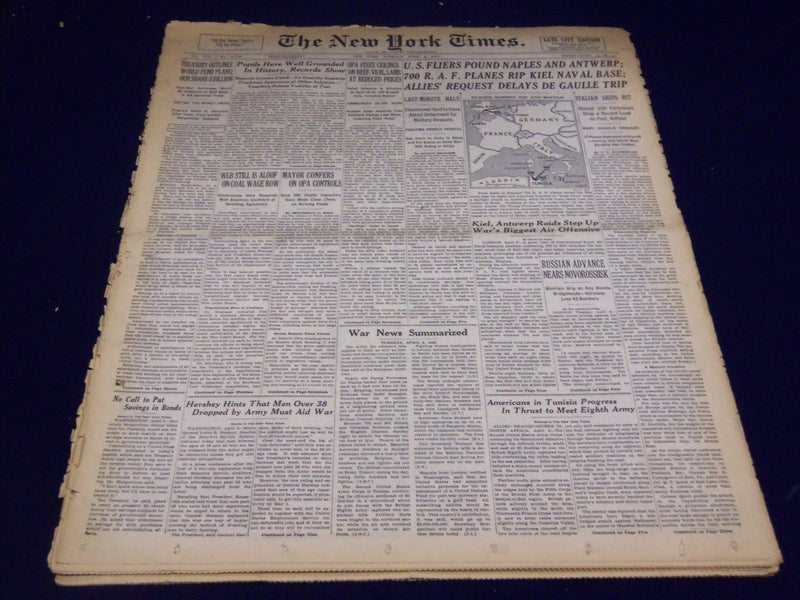 1943 APRIL 6 NEW YORK TIMES - U. S. FLIERS POUND NAPLES & ANTWERP - NT 2141