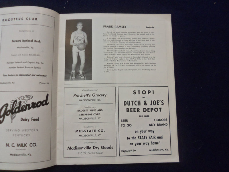1954 KENTUCKIANA ALL-STAR BASKETBALL SERIES PROGRAM - FRANK RAMSEY - SP 5454N