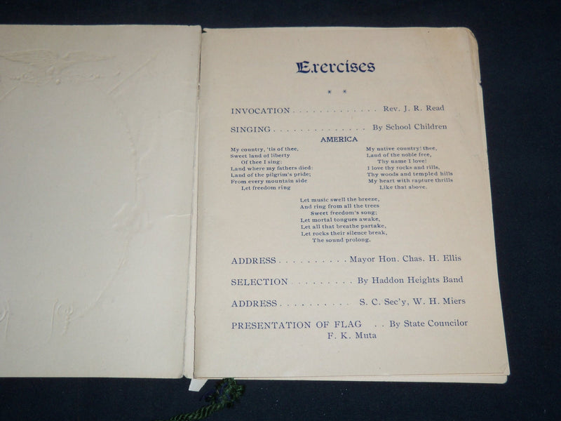 1914 ALFRED CRAMER PUBLIC SCHOOL FLAG RAISING BOOK - CAMDEN NEW JERSEY - J 8522