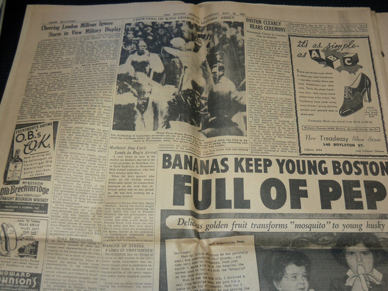 1937 MAY 13 BOSTON HERALD NEWSPAPER - KING CROWNED AMID SPLENDOR - NP 4251U