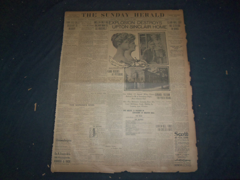 1907 MARCH 17 THE BOSTON HERALD - EXPLOSION DESTROYS UPTON SINCLAIR HOME - BH 12