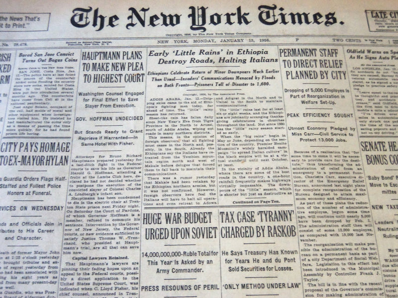 1936 JANUARY 13 NEW YORK TIMES - HAUPTMANN PLANS NEW PLEA HIGHEST COURT- NT 6352