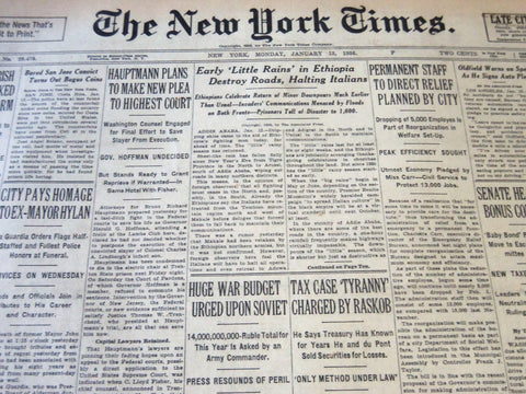 1936 JANUARY 13 NEW YORK TIMES - HAUPTMANN PLANS NEW PLEA HIGHEST COURT- NT 6352