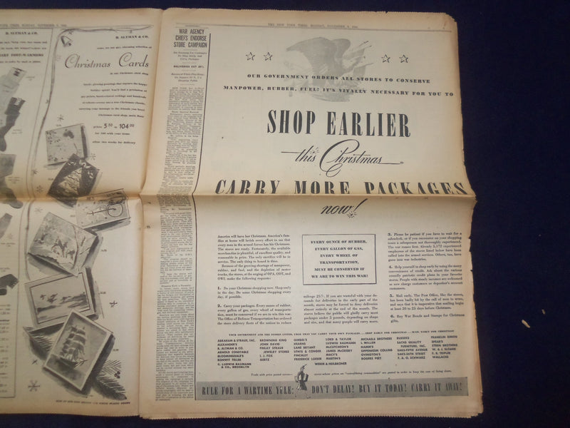 1942 NOV 9 NEW YORK TIMES - U.S. SEIZES AFRICAN BEACHHEADS AND AIRPORTS- NP 6514