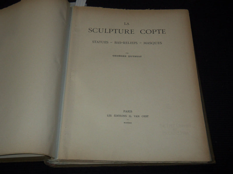 1931 LA SCULPTURE COPTE PAR GEORGES DUTHUIT FRENCH VOLUME - 72 PLATES - Z 219