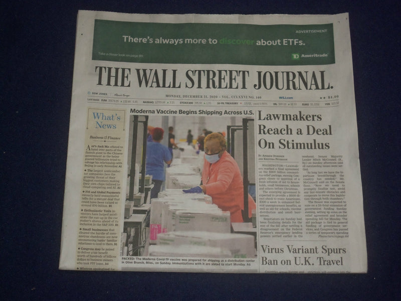 2020 DECEMBER 21 THE WALL STREET JOURNAL - LAWMAKERS REACH A DEAL ON STIMULUS