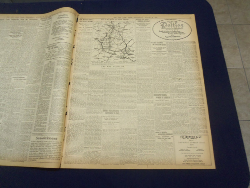 1918 AUGUST 28 NEW YORK TIMES - GERMANS FORCED BACK, FRENCH TAKE ROYE - NT 9198