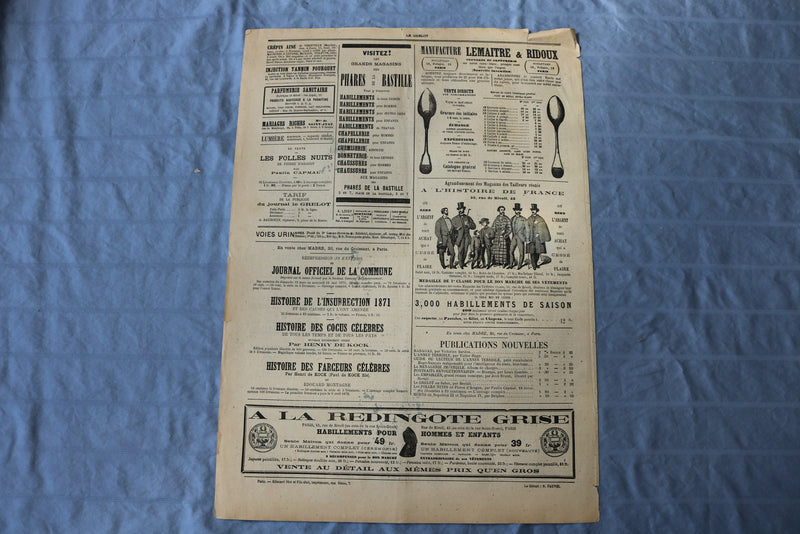 1872 JULY 13 LE GRELOT NEWSPAPER - ACTUALITE PAR ALFRED PETIT - FRENCH - NP 8591