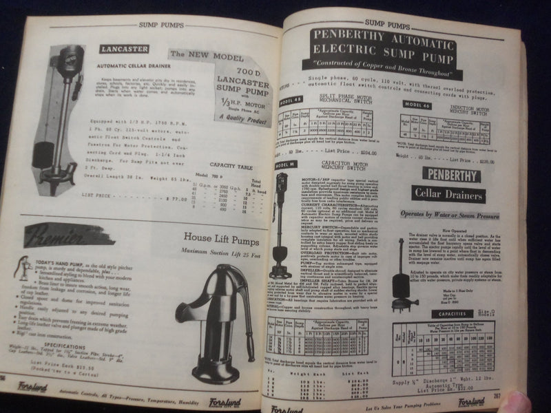 1952 FORSLUND PUMP AND MACHINERY CORPORATION CATALOG KANSAS CITY, MO - R 97P