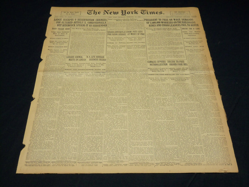 1920 FEBRUARY 12 NEW YORK TIMES - PRESIDENT TO PASS ON WAGE DEMANDS - NT 7868