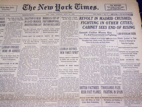 1936 JULY 21 NEW YORK TIMES - REVOLT IN MADRID CRUSHED - NT 2066