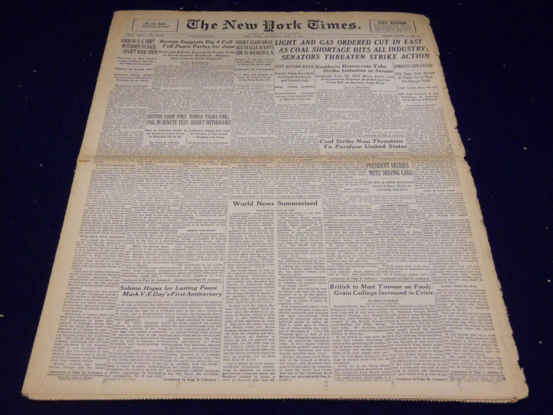 1946 MAY 9 NEW YORK TIMES - LIGHT & GAS ORDERED CUT IN EAST - NT 3241