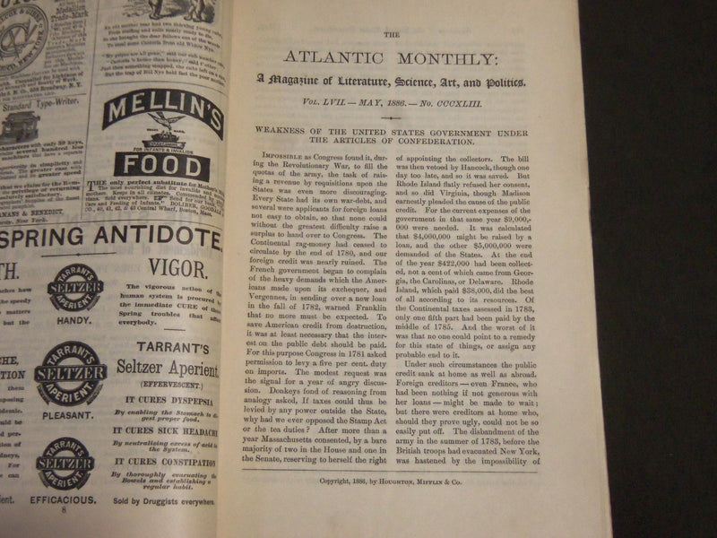 1886-1887 THE ATLANTIC MONTHLY MAGAZINE LOT OF 7 - STORIES & ARTICLES - WR 341A