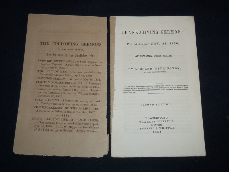 1851 LEONARD WITHINGTON THANKSGIVING SERMON - BUNDLE OF MYRRH - J 8998
