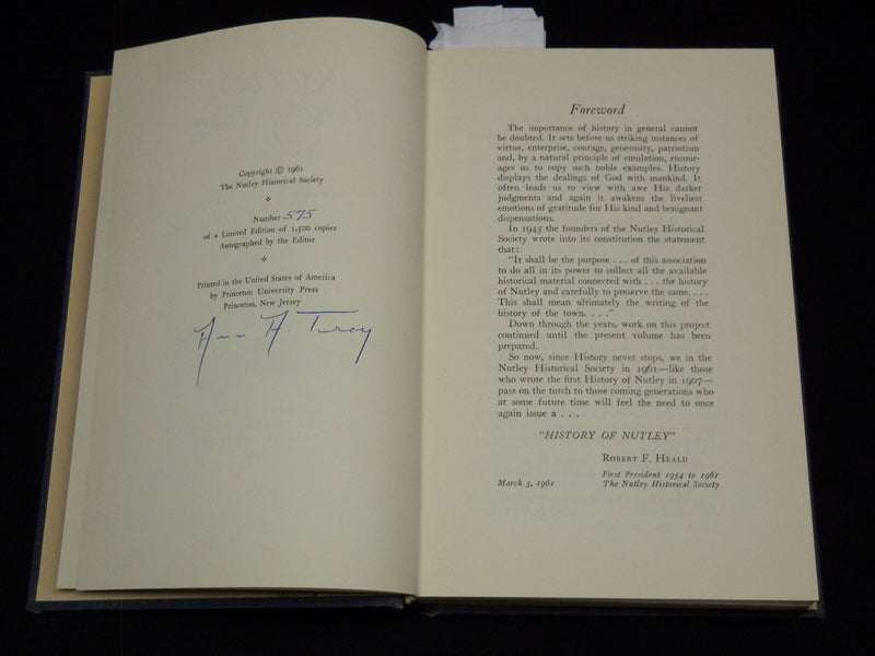 1961 NUTLEY YESTERDAY TODAY HARDCOVER BOOK SIGNED BY ANN A. TROY - KD 7760