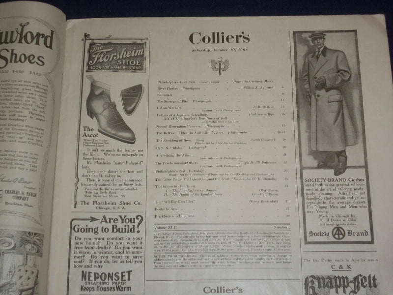 1908 OCTOBER 10 COLLIER'S MAGAZINE - PHILADELPHIA 1683-1908 - ST 6693