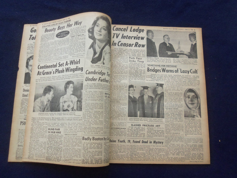 1958 JUNE 16 BOSTON RECORD AMERICAN NEWSPAPER-ADAMS' WIFE TELL GIFT SWAP-NP 6270