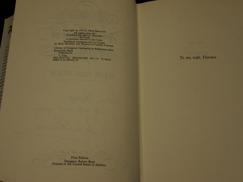 1974 FALKENHORST BOOK INSCRIBED BY MARK RASCOVICH + LETTER - FIRST EDN - D 506