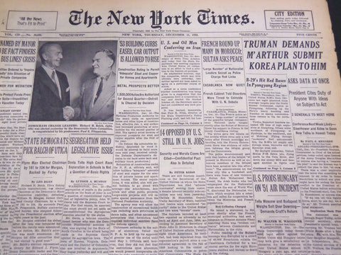 1952 DEC 11 NEW YORK TIMES - TRUMAN DEMANDS M'ARTHUR KOREA PLAN - NT 4585
