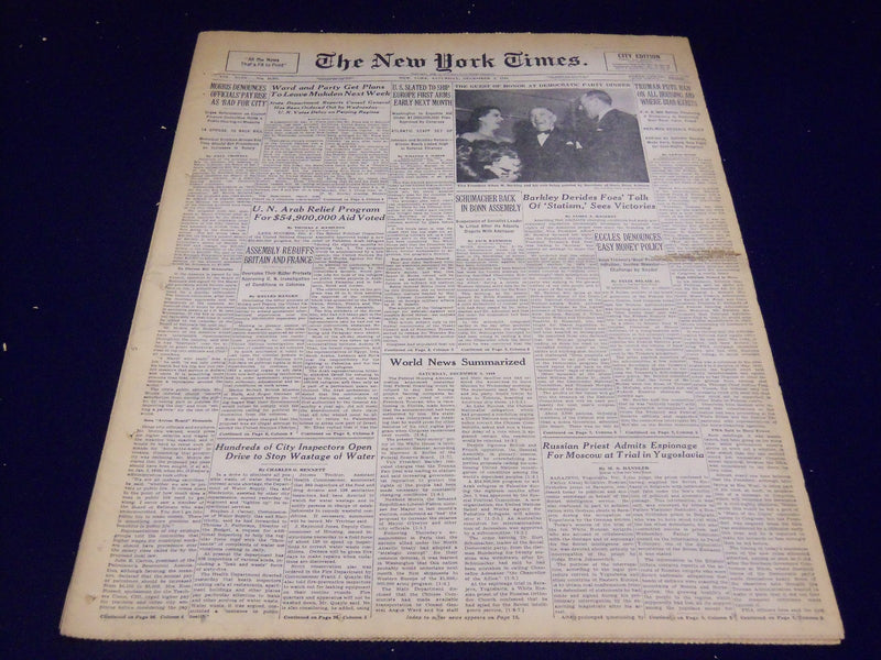 1949 DEC 3 NEW YORK TIMES - TRUMAN BANS HOUSING AID WHERE BIAS EXISTS - NT 2639