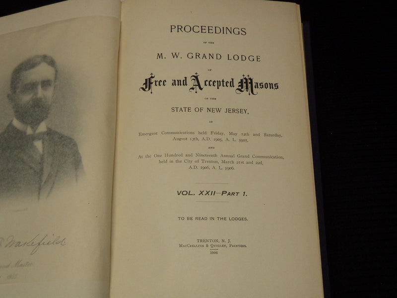 1905-1906 NEW JERSEY GRAND LODGE PROCEEDINGS BOUND VOLUMES LOT OF 2 - KD 4583R