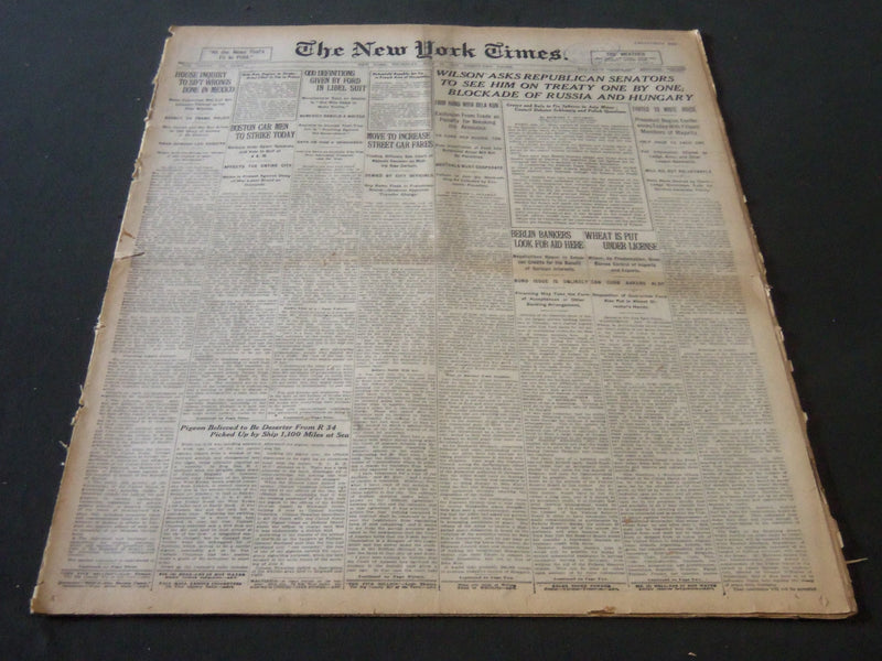 1919 JULY 17 NEW YORK TIMES WILSON SEES REPUBLICAN SENATORS ONE BY ONE - NT 6436
