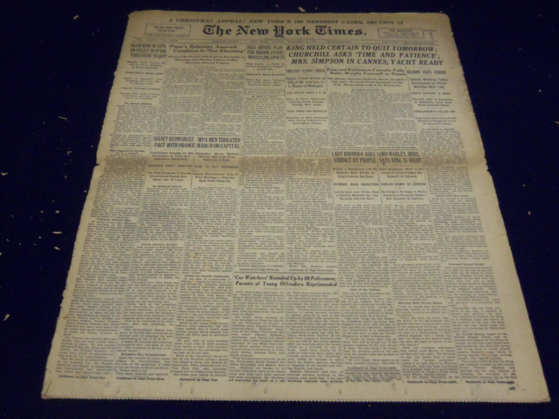 1936 DEC 6 NEW YORK TIMES - KING HELD CERTAIN TO QUIT TOMORROW - NT 2079