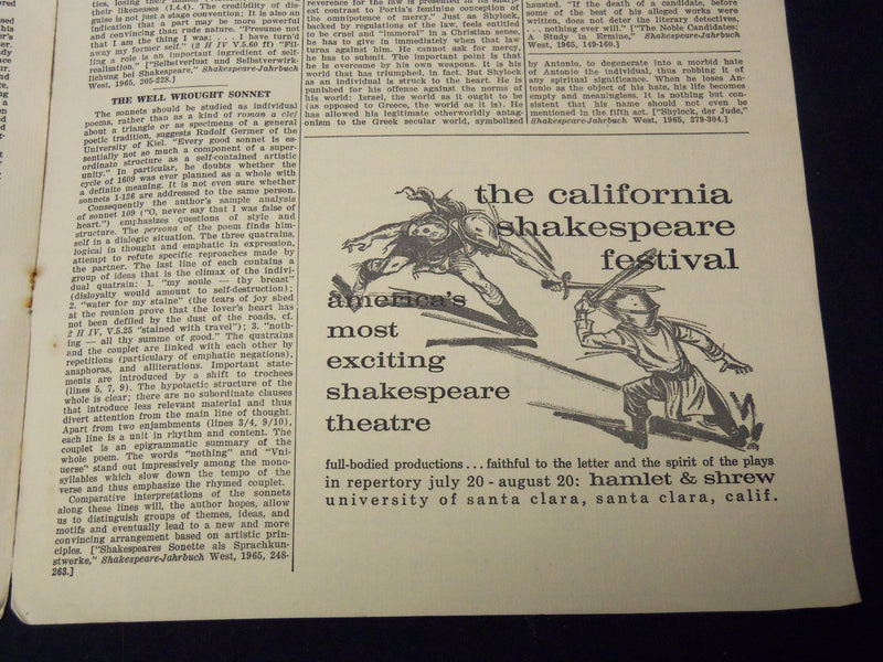 1955-1969 THE SHAKESPEARE NEWSLETTER MAGAZINE LOT OF 10 ISSUES - O 3638B