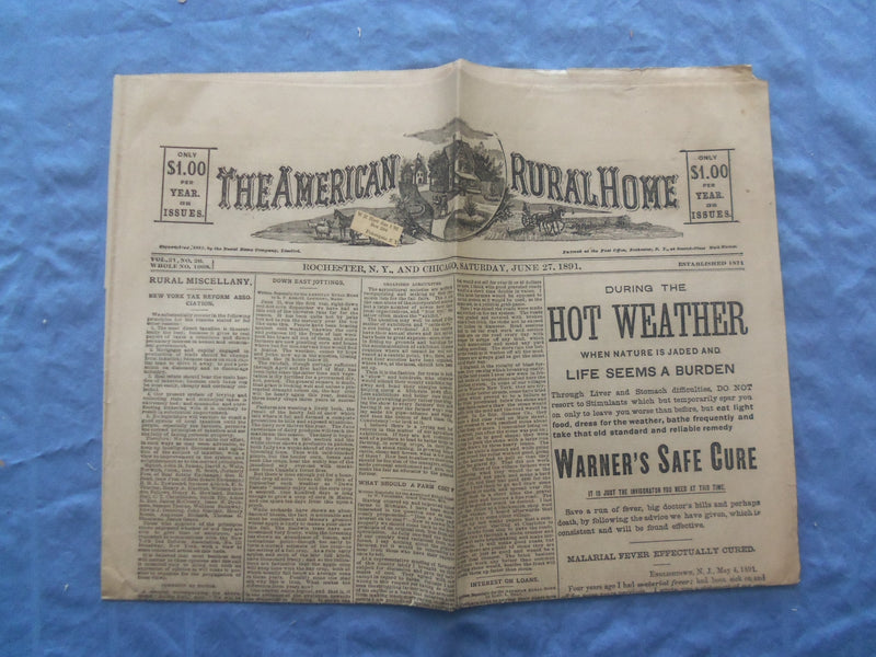 1891 THE AMERICAN RURAL HOME NEWSPAPER - LOT OF 7 - ROCHESTER, NEW YORK - NP 842