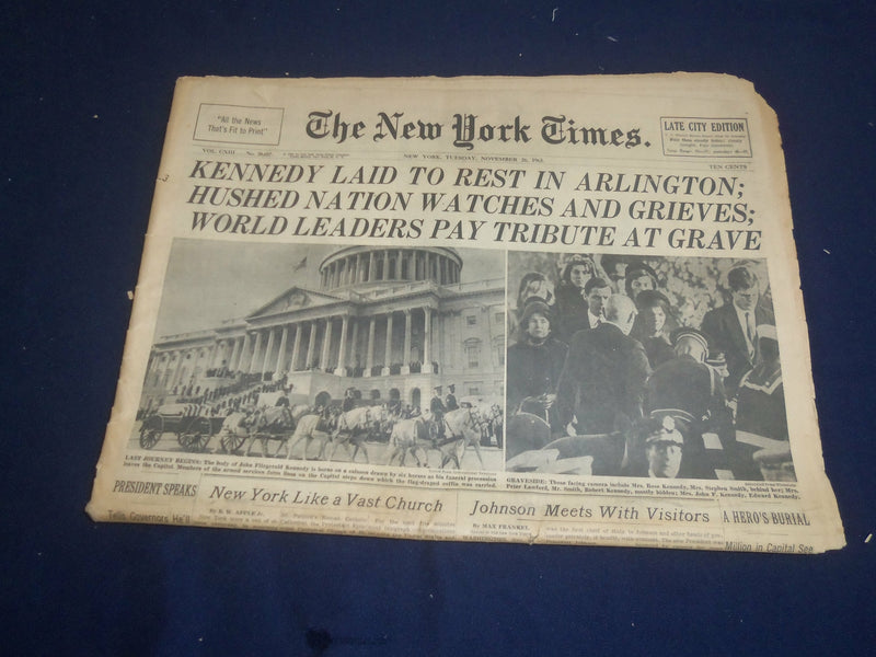 1963 NOVEMBER 26 NEW YORK TIMES - KENNEDY LAID TO REST IN ARLINGTON - NP 5585