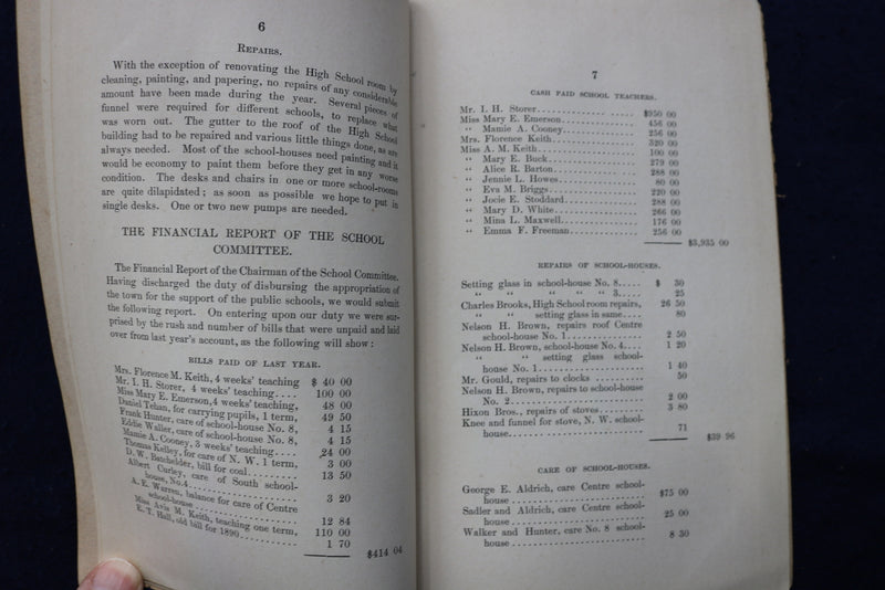 1891 TOWN OF UPTON SCHOOL COMMITTEE REPORT SOFTCOVER BOOK - K 798