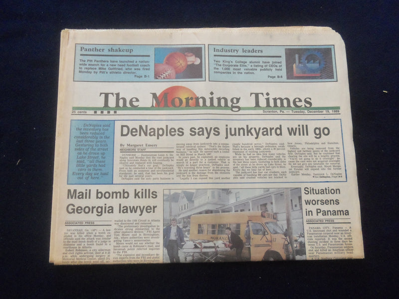 1989 DEC 19 THE MORNING TIMES NEWSPAPER-SCRANTON, PA- MAIL BOMB KILLS - NP 6134