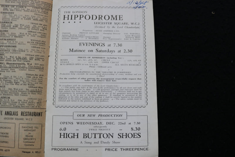 1948 LONDON HIPPODROME PROGRAMME - MAURICE CHEVALIER - K 1857