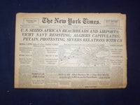 1942 NOV 9 NEW YORK TIMES - U.S. SEIZES AFRICAN BEACHHEADS AND AIRPORTS- NP 6514